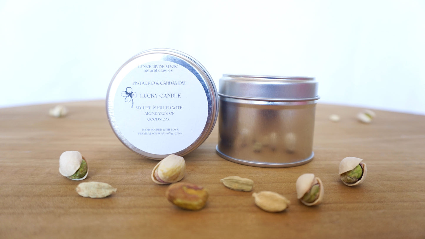 PISTACCHIO & CARDAMOM LUCKY CANDLE small can