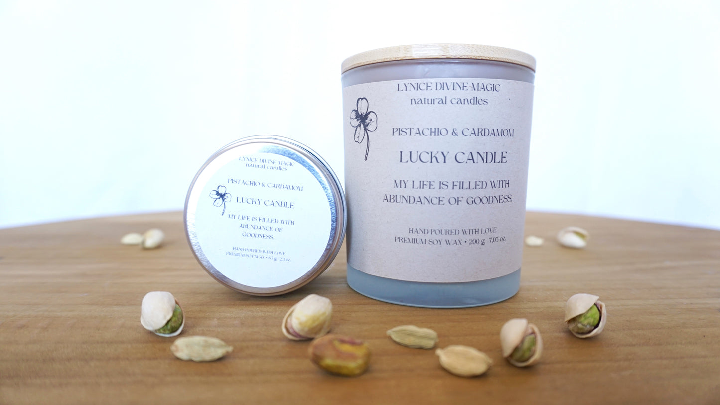 PISTACCHIO & CARDAMOM LUCKY CANDLE small can